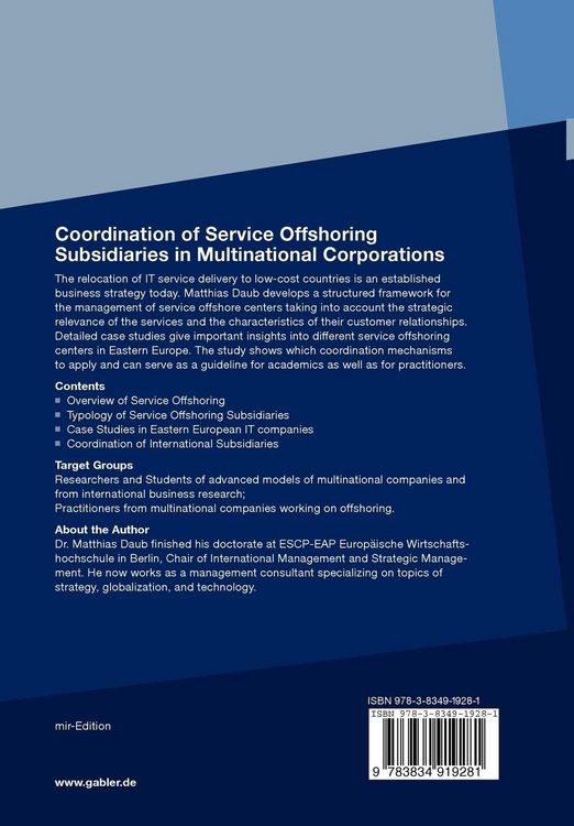 Produktbild: Coordination of Service Offshoring Subsidiaries in Multinational Corporations