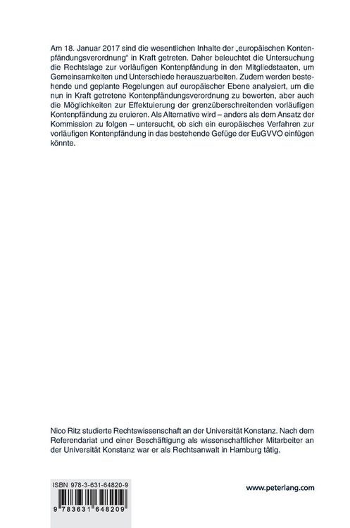 Produktbild: Vorl&auml;ufige Kontenpf&auml;ndung in Europa