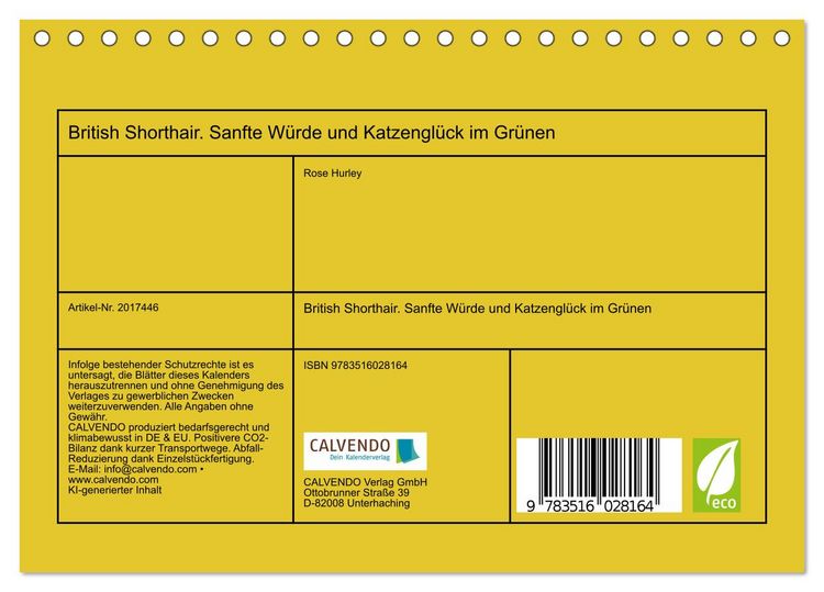 Produktbild: British Shorthair. Sanfte W&uuml;rde und Katzengl&uuml;ck im Gr&uuml;nen (Tischkalender 2026 DIN A5 quer), CALVENDO Monatskalender