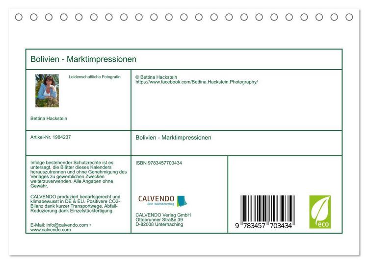 Produktbild: Bolivien - Marktimpressionen (Tischkalender 2026 DIN A5 quer), CALVENDO Monatskalender