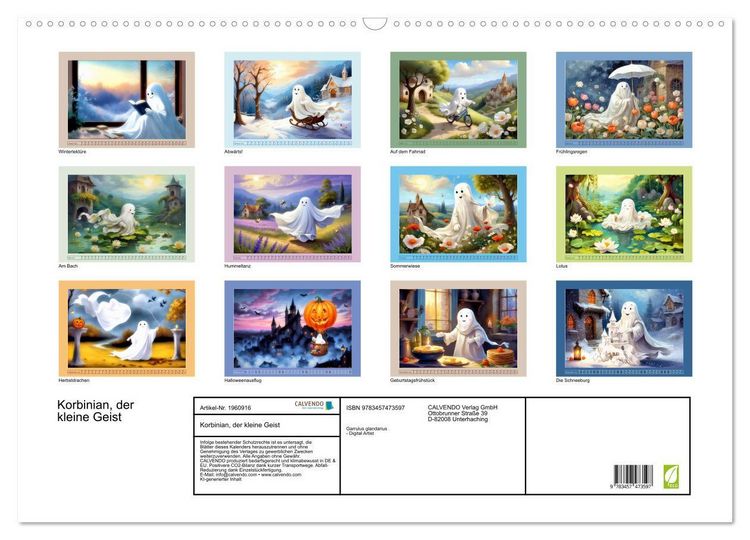 Produktbild: Korbinian, der kleine Geist (Wandkalender 2026 DIN A2 quer), CALVENDO Monatskalender