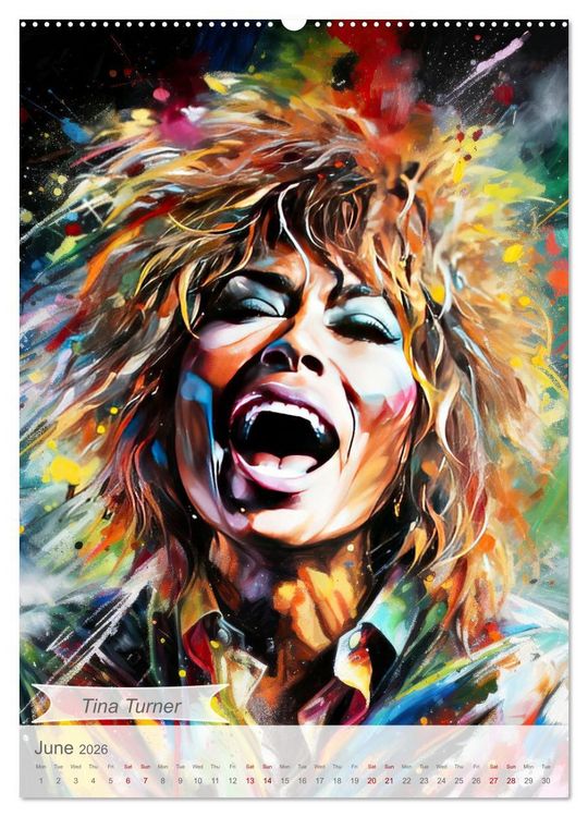 Produktbild: Music legends in magic art (High Quality Premium Wall Calendar 2026 DIN A2 portrait),CALVENDO 12 Month Wall Calendar
