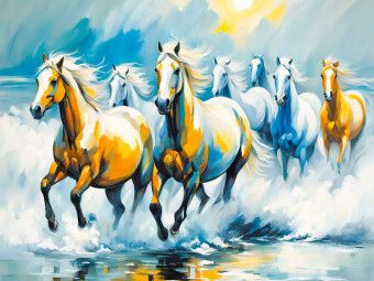 Produktbild: CALVENDO Puzzle Wildpferde im Morgenlicht am Meer | 1000 Teile Lege-Gr&ouml;&szlig;e 64x48cm Foto-Puzzle f&uuml;r gl&uuml;ckliche Stunden