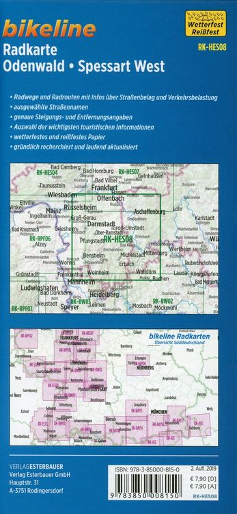 Produktbild: Radkarte Odenwald Spessart West (RK-HES08)