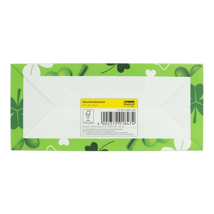 Produktbild: Idena Geschenktasche Gl&uuml;cksklee gr&uuml;n 18x23x8cm 128 g/m&sup2;