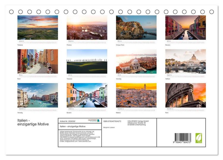 Produktbild: Italien - einzigartige Motive (Tischkalender 2026 DIN A5 quer), CALVENDO Monatskalender