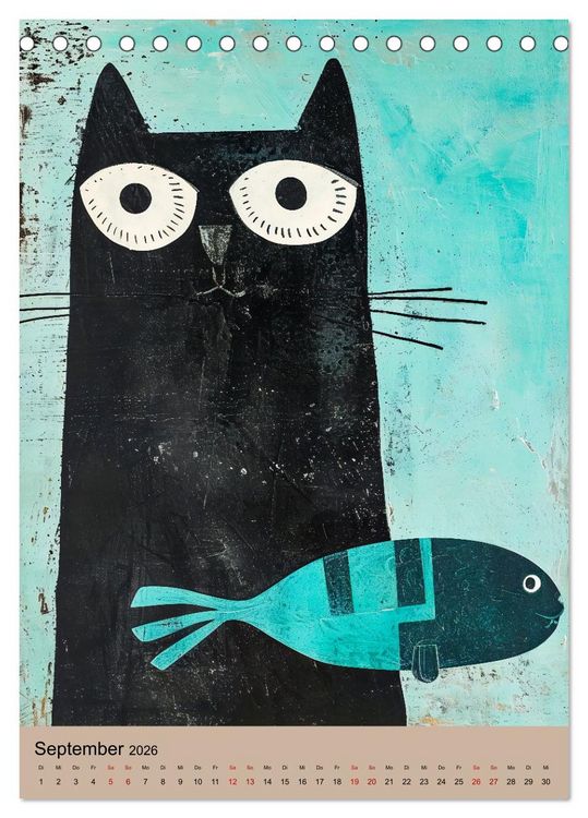 Produktbild: Lustige Katzen-Karikaturen - Minimalistischer Spa&szlig; mit Maus, Vogel und Co (Tischkalender 2026 DIN A5 hoch), CALVENDO Monatskalender