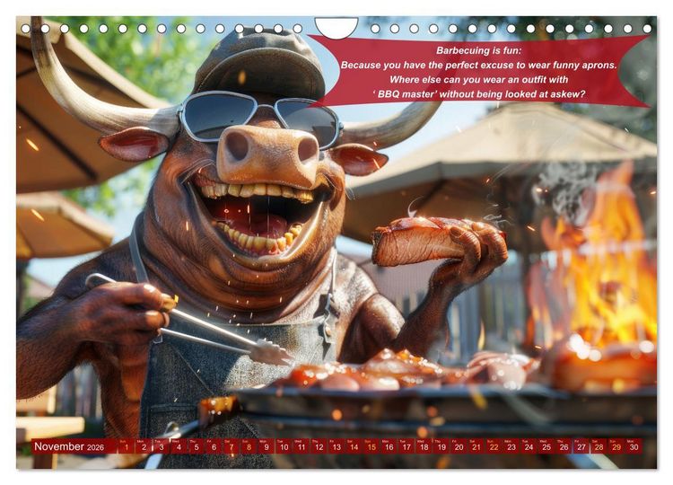 Produktbild: Funny charming animals as barbecue chef (Wall Calendar 2026 DIN A4 landscape), CALVENDO 12 Month Wall Calendar