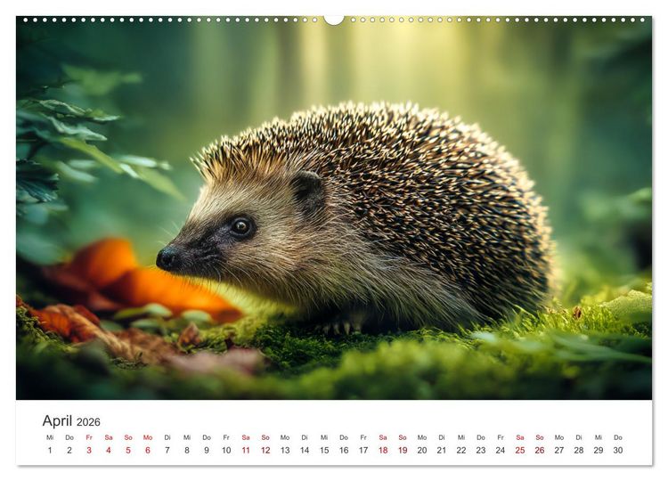 Produktbild: Rund, stachlig, munter - Ein Jahr mit Igeln (hochwertiger Premium Wandkalender 2026 DIN A2 quer), Kunstdruck in Hochglanz