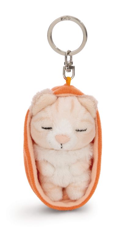 Produktbild: NICI - Schl&uuml;sselanh&auml;nger Sleeping Pets Katze beige 8cm K&ouml;rbchen aprikot GREEN