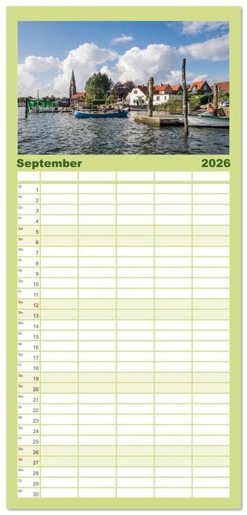 Produktbild: Familienplaner 2026 - Die Schlei - Segelrevier und Naherholungsgebiet mit 5 Spalten (Wandkalender, 21 x 45 cm) CALVENDO