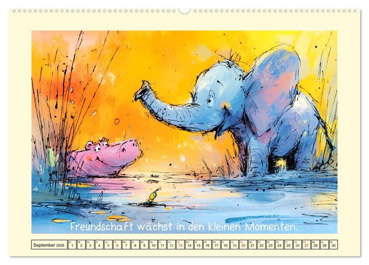 Produktbild: R&uuml;ssel und Herz. Zauberhafte Elefantenmomente und Weisheiten (Wandkalender 2026 DIN A2 quer), CALVENDO Monatskalender