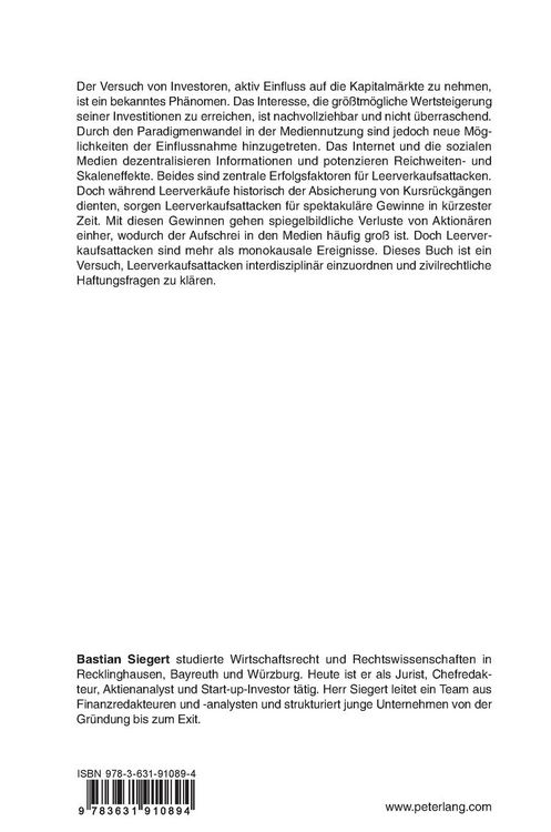 Produktbild: Zivilrechtliche Haftung bei Leerverkaufsattacken
