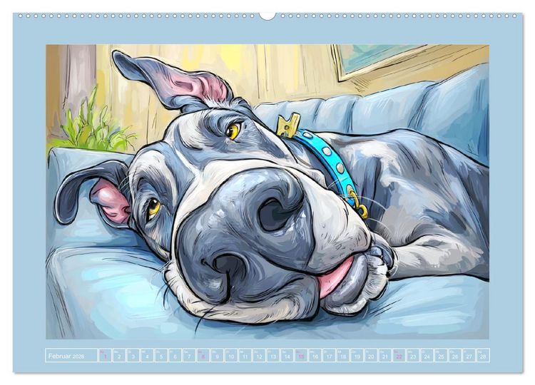 Produktbild: Die Dogge. Lustige Hunde Cartoons f&uuml;r gute Laune (Wandkalender 2026 DIN A2 quer), CALVENDO Monatskalender