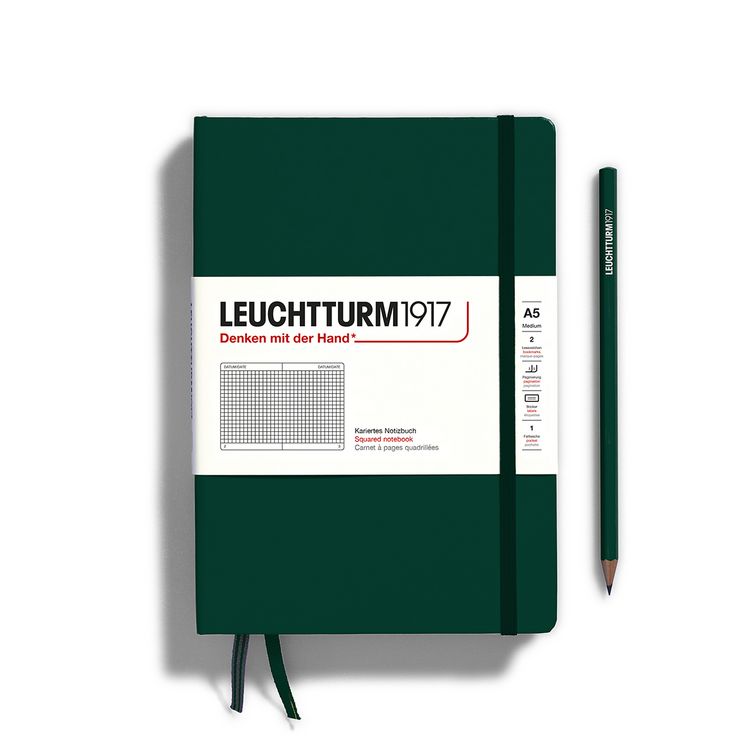 Produktbild: LEUCHTTURM1917 Notizbuch Medium (A5), Hardcover, 251 nummerierte Seiten, Forest Green, kariert