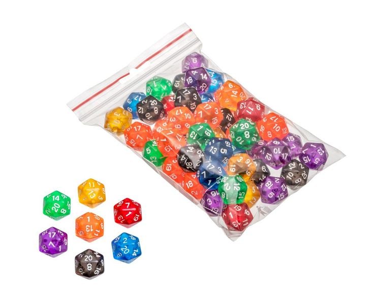 Produktbild: W&uuml;rfel, 20 seitig, transparent, 50er Beutel
