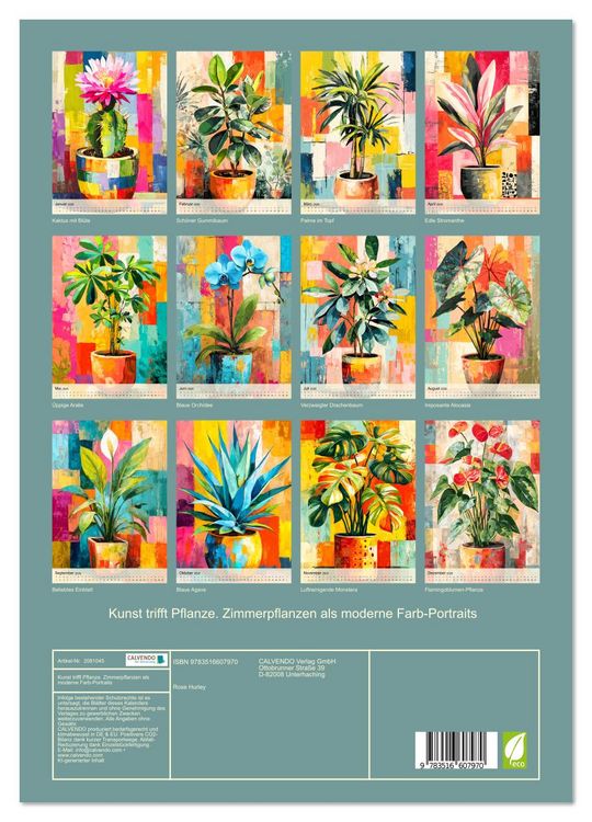 Produktbild: Kunst trifft Pflanze. Zimmerpflanzen als moderne Farb-Portraits (hochwertiger Premium Wandkalender 2026 DIN A2 hoch), Kunstdruck in Hochglanz