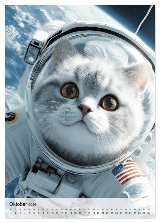 Produktbild: Katzen im Weltall - lustiger Katzenkalender f&uuml;r Kinder, Familien und Katzenliebhaber (Tischkalender 2026 DIN A5 hoch), CALVENDO Monatskalender