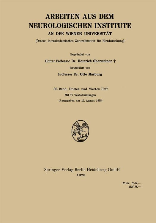 Produktbild: Arbeiten aus dem Neurologischen Institute an der Wiener Universit&auml;t