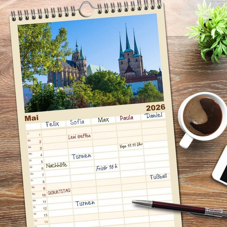 Produktbild: Familienplaner 2026 - Romantisches Erfurt - Bilder einer Stadt voller Geschichte mit 5 Spalten (Wandkalender, 21 x 45 cm) CALVENDO