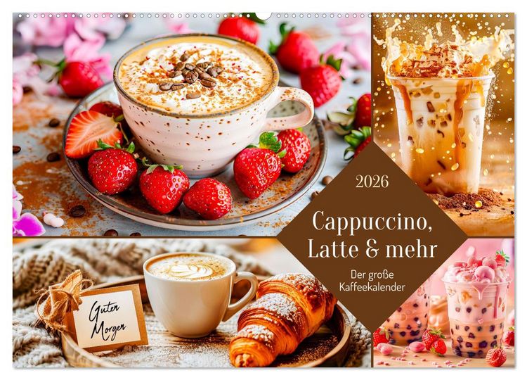 Produktbild: Cappuccino, Latte und mehr - Der gro&szlig;e Kaffeekalender (Wandkalender 2026 DIN A2 quer), CALVENDO Monatskalender