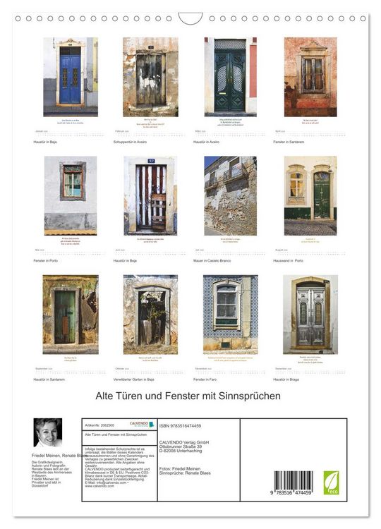 Produktbild: Alte T&uuml;ren und Fenster mit Sinnspr&uuml;chen (Wandkalender 2026 DIN A3 hoch), CALVENDO Monatskalender
