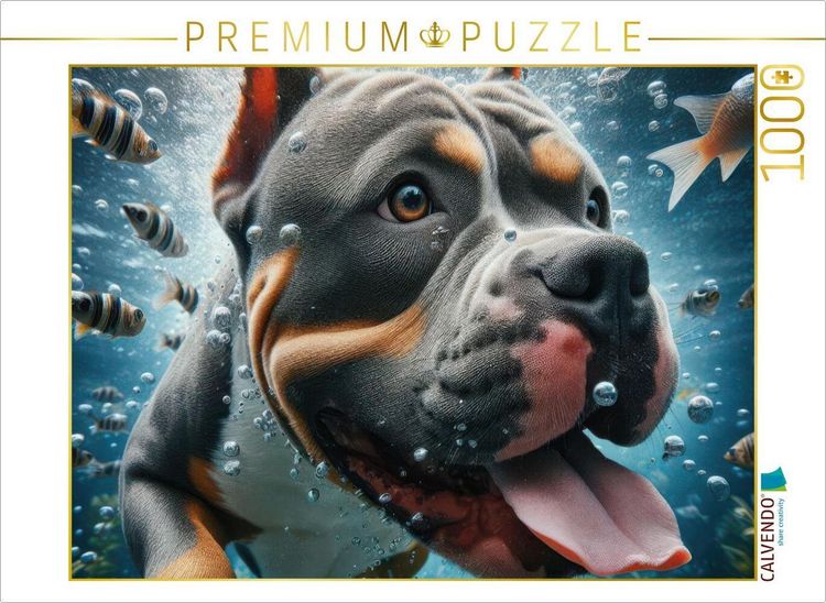 Produktbild: CALVENDO Puzzle American Stafford Terrier taucht mit Fischen | 1000 Teile Lege-Gr&ouml;&szlig;e 64x48cm Foto-Puzzle f&uuml;r gl&uuml;ckliche Stunden
