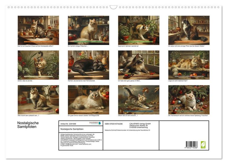 Produktbild: Nostalgische Samtpfoten (Wandkalender 2026 DIN A2 quer), CALVENDO Monatskalender