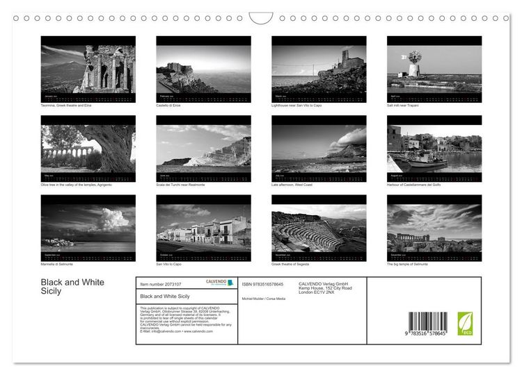 Produktbild: Black and White Sicily (Wall Calendar 2026 DIN A3 landscape), CALVENDO 12 Month Wall Calendar