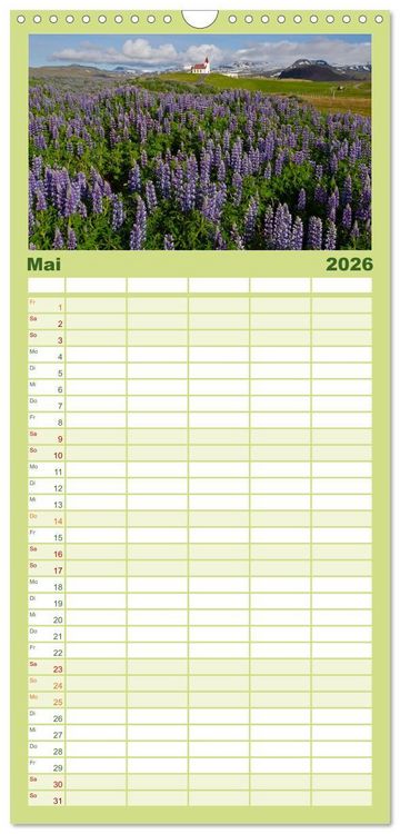 Produktbild: Familienplaner 2026 - Island mit 5 Spalten (Wandkalender, 21 x 45 cm) CALVENDO