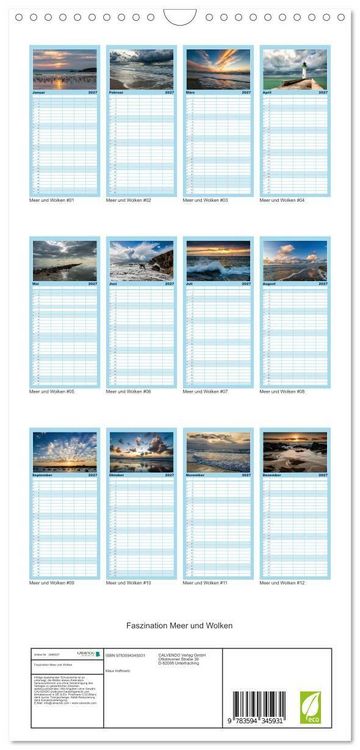 Produktbild: Familienplaner 2027 - Faszination Meer und Wolken mit 5 Spalten (Wandkalender, 21 x 45 cm) CALVENDO