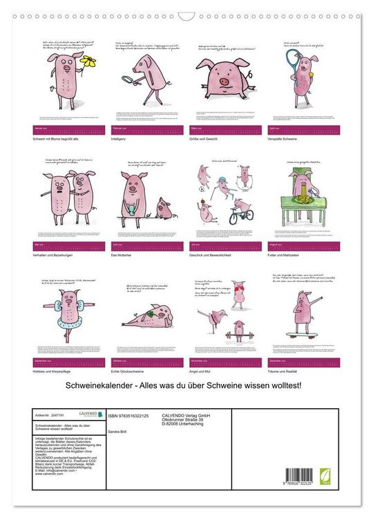 Produktbild: Schweinekalender - Alles was du &uuml;ber Schweine wissen wolltest! (Wandkalender 2026 DIN A2 hoch), CALVENDO Monatskalender