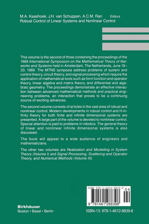Produktbild: Robust Control of Linear Systems and Nonlinear Control