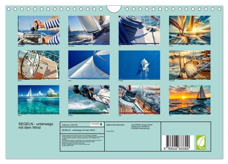 Produktbild: SEGELN - unterwegs mit dem Wind (Wandkalender 2027 DIN A4 quer), CALVENDO Monatskalender