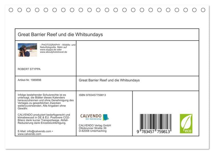 Produktbild: Great Barrier Reef und die Whitsundays (Tischkalender 2026 DIN A5 quer), CALVENDO Monatskalender