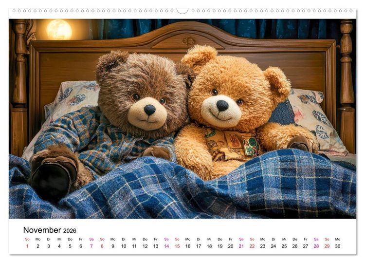 Produktbild: Teddys Welt - B&auml;renstark durchs Jahr (hochwertiger Premium Wandkalender 2026 DIN A2 quer), Kunstdruck in Hochglanz
