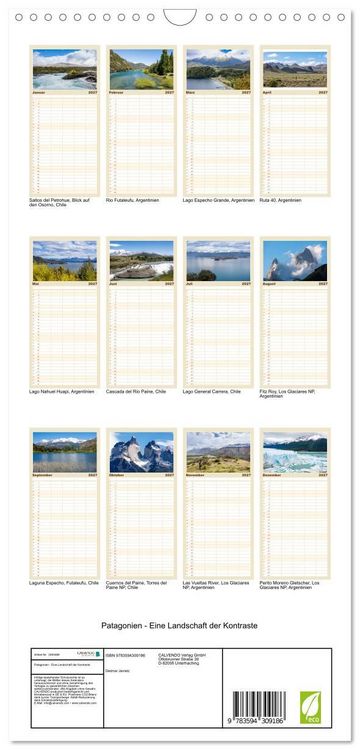 Produktbild: Familienplaner 2027 - Patagonien - Eine Landschaft der Kontraste mit 5 Spalten (Wandkalender, 21 x 45 cm) CALVENDO
