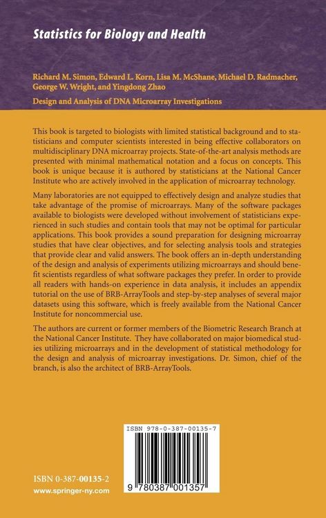 Produktbild: Design and Analysis of DNA Microarray Investigations