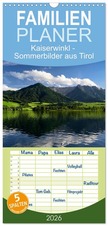Produktbild: Familienplaner 2026 - Kaiserwinkl - Sommerbilder aus Tirol mit 5 Spalten (Wandkalender, 21 x 45 cm) CALVENDO