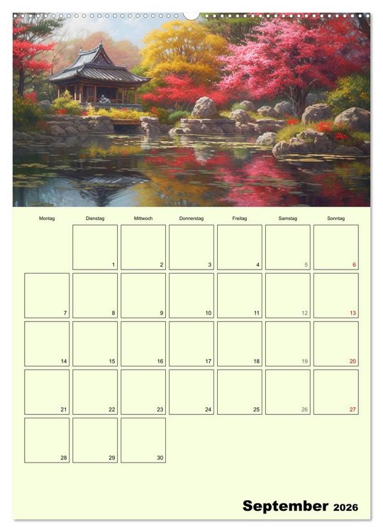 Produktbild: Im japanischen Garten. Zauberhafte Illustrationen (hochwertiger Premium Wandkalender 2026 DIN A2 hoch), Kunstdruck in Hochglanz