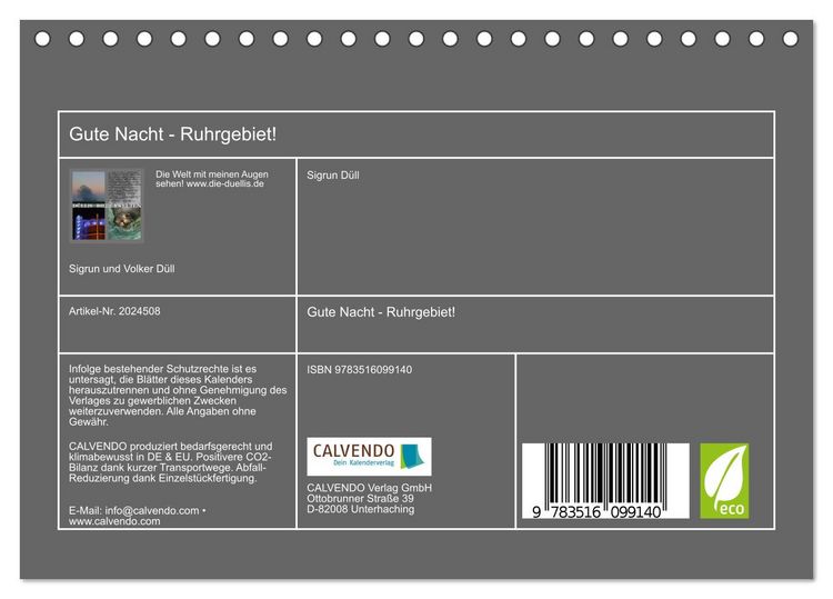 Produktbild: Gute Nacht - Ruhrgebiet! (Tischkalender 2026 DIN A5 quer), CALVENDO Monatskalender