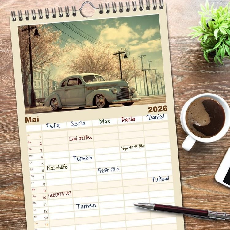 Produktbild: Familienplaner 2026 - Amerikas rollende Legenden &ndash; Retro-Design trifft Nostalgie mit 5 Spalten (Wandkalender, 21 x 45 cm) CALVENDO