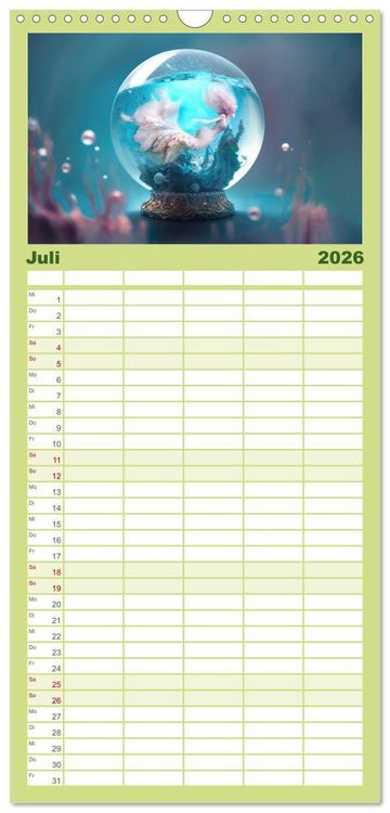 Produktbild: Familienplaner 2026 - Miniaturwelt in der Glaskugel mit 5 Spalten (Wandkalender, 21 x 45 cm) CALVENDO