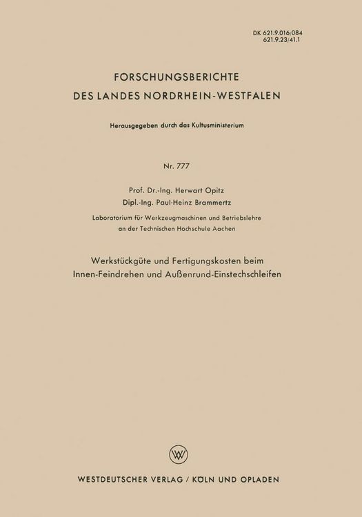 Produktbild: Werkst&uuml;ckg&uuml;te und Fertigungskosten beim Innen-Feindrehen und Au&szlig;enrund-Einstechschleifen
