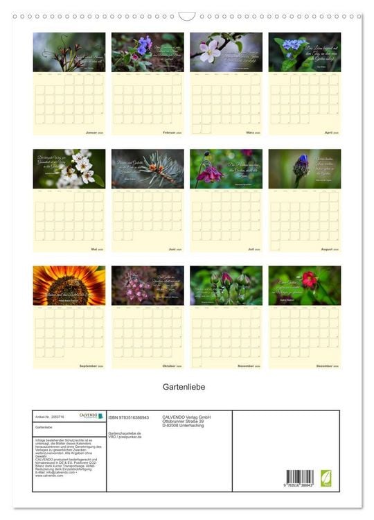 Produktbild: Gartenliebe (Wandkalender 2026 DIN A2 hoch), CALVENDO Monatskalender