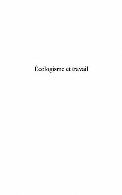 Produktbild: Ecologisme et travail