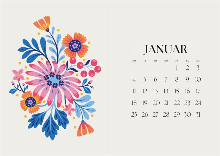 Produktbild: Taschenkalender A5 2027: Bl&uuml;tenmotiv, bestickt, rosa