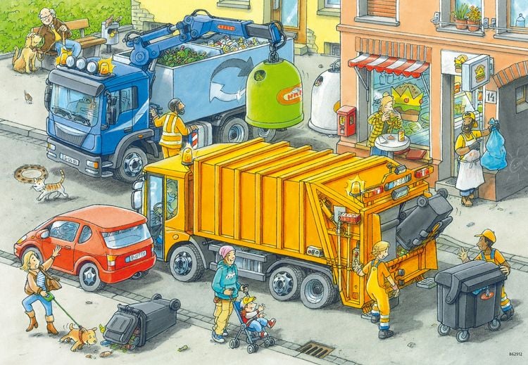 Produktbild: Puzzle Ravensburger M&uuml;llabfuhr und Abschleppwagen 2 X 24 Teile