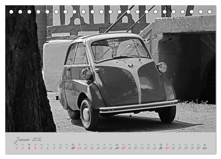 Produktbild: BMW Isetta 300 in schwarzwei&szlig; (Tischkalender 2026 DIN A5 quer), CALVENDO Monatskalender