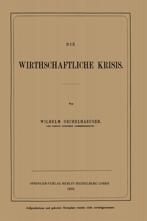 Produktbild: Die Wirthschaftliche Krisis